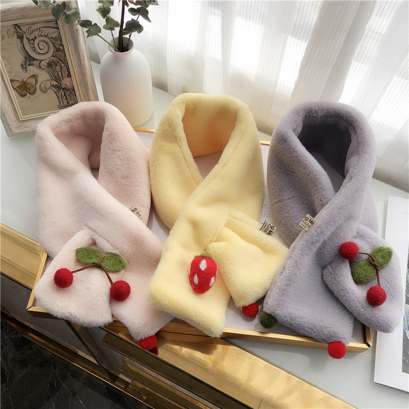 儿童毛绒围脖冬季卡通水果樱桃加厚围巾宝宝女童可爱韩版脖套小孩,淘宝优惠券,粉丝福利购,淘宝优惠卷