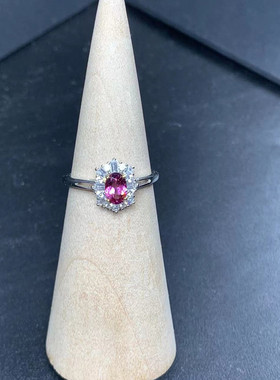 天然镁铝石榴石戒指s925银镶女开口简约气质百搭指环送女友礼物