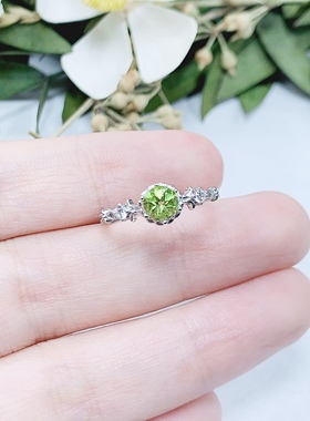 天然橄榄石戒指925银女开口小众设计轻奢时尚潮流指环新年礼物