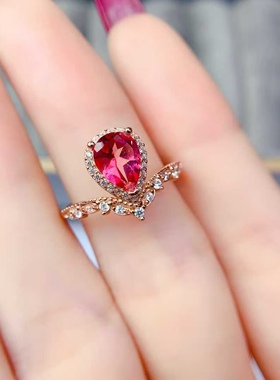 新款天然粉色托帕石戒指925银镶嵌女时尚轻奢饰品送女友新年礼物