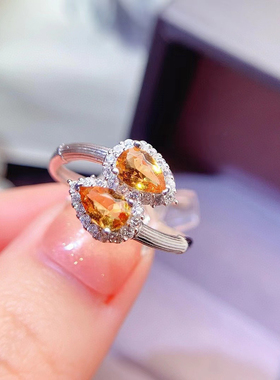 新品天然黄水晶双头蛇戒925银镶嵌女开口简约时尚轻奢饰品送女友