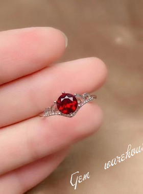 天然石榴石戒指s925银简约女开口