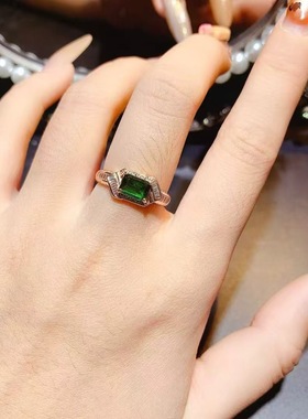 新款透辉石戒指925银镶嵌女开口时尚轻奢饰品送女友新年礼物