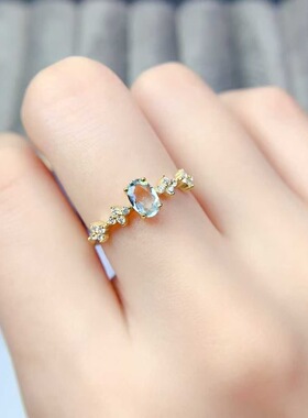 新款天然托帕石戒指925银镶嵌女时尚轻奢饰品送女友新年礼物