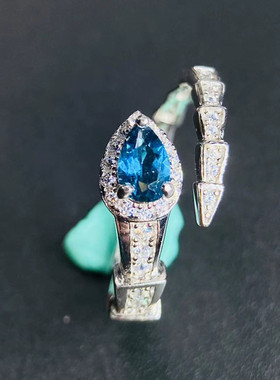 经典款蛇戒天然托帕石纯银豪华镶嵌活口可调节女轻奢时尚指环礼物