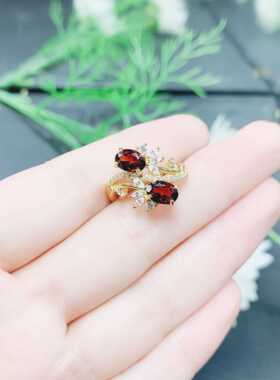 礼物新款石榴石指环S925银轻奢
