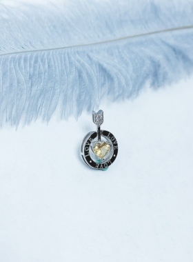 新款丘比特之箭爱心黄水晶吊坠925银镶嵌一款两戴项链送女友礼物