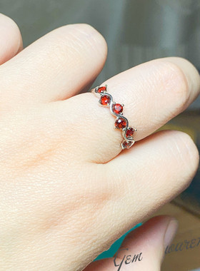 天然石榴石戒指纯银简约女全新