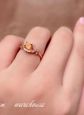 天然黄水晶戒指925银日韩时尚女