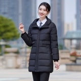 Черный пуховик, куртка, длинный комбинезон, средней длины, увеличенная толщина