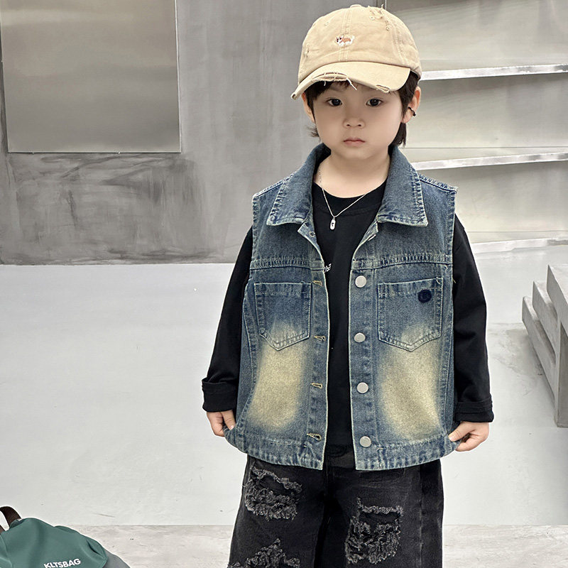 Boys' Denim Vest Spring and Autumn 2025 New Children's Waistcoat Vest to Wear Handsome and Street-Friendly Baby Boy 3-6 Years Old