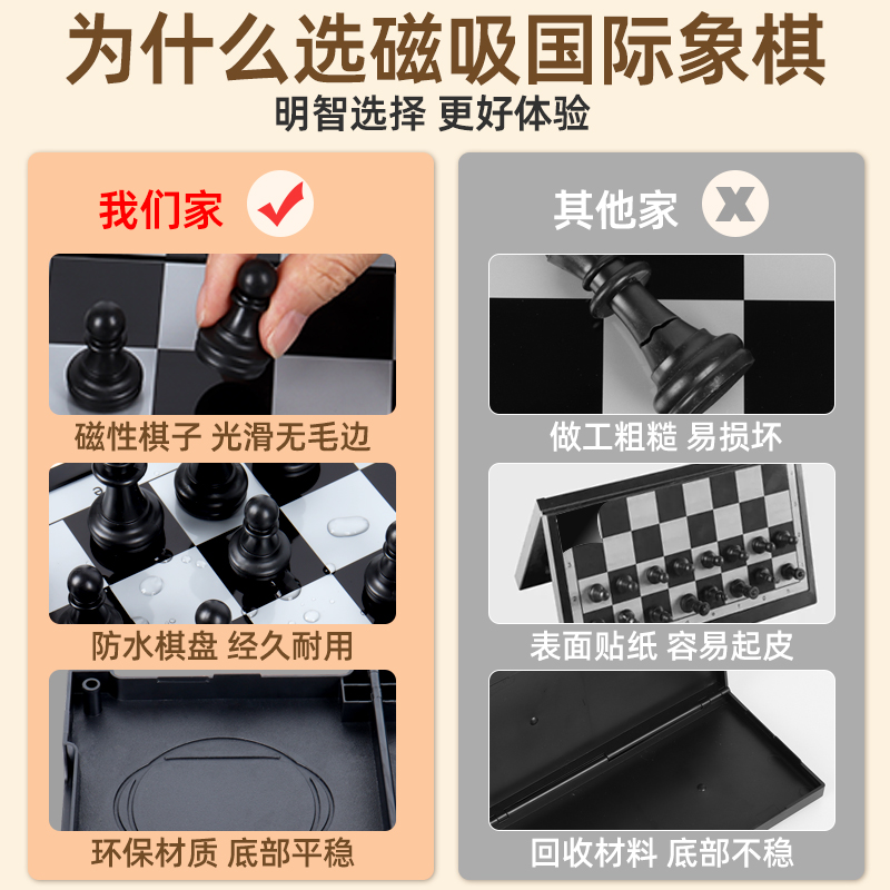 国际象棋带磁性儿童便携高级西洋棋大号棋子小学生折叠棋盘chess-图3