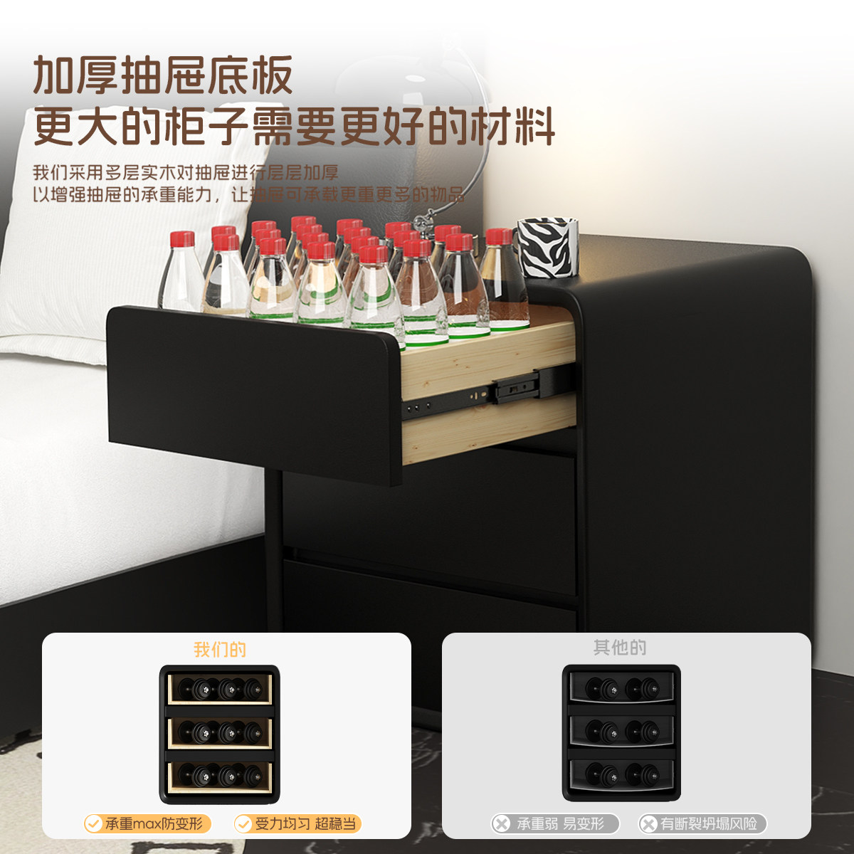 实木床头柜黑色现代简约小型轻奢高级感家用卧室创意床边收纳柜子,淘宝优惠券,粉丝福利购,淘宝优惠卷