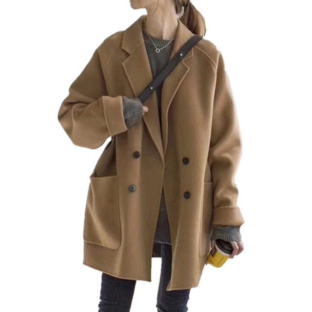 黑色毛呢大衣女中长款2024冬季新韩版加厚过膝赫本风羊毛呢子外套