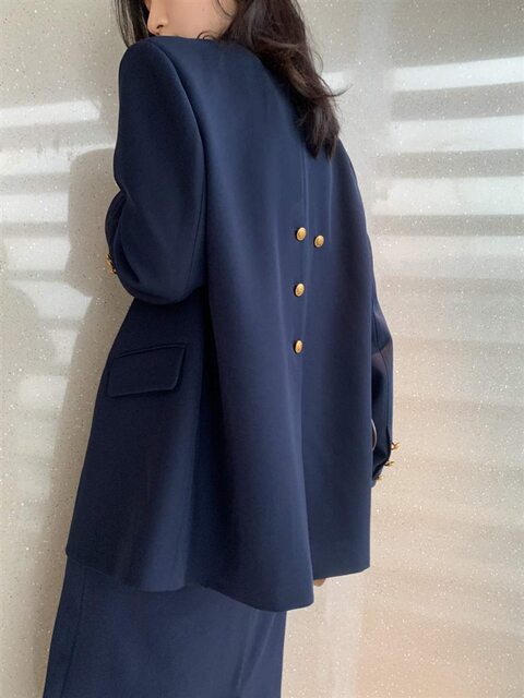 Fat mm large size Navy professional suit skirt suit