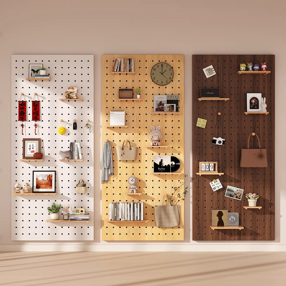 Home living room background wall solid wood hole board customization