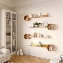Hexagonal Wall Shelf Bookshelf Wall Living Room Lined Wood Wall Wall-mounted TV Background Wall Decoration Shelf
