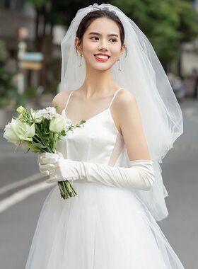 简约白色缎面夏季手套婚礼晚宴礼服配件法式新娘婚纱拍照手套森系