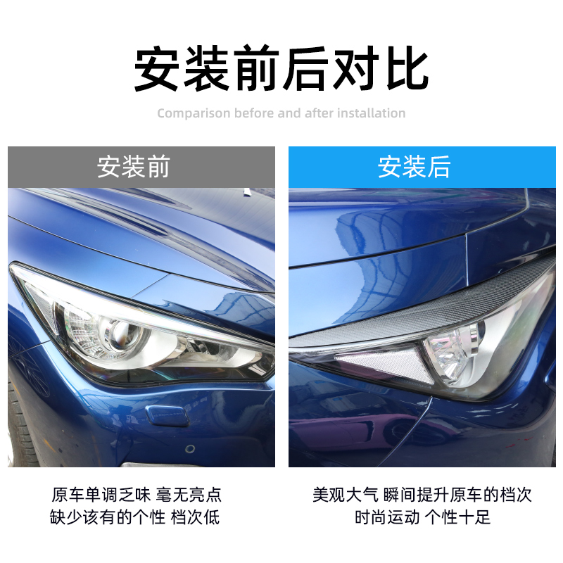 适用于英菲尼迪Q50Q50LQX50碳纤维灯眉大灯罩大灯框装饰改装-图1