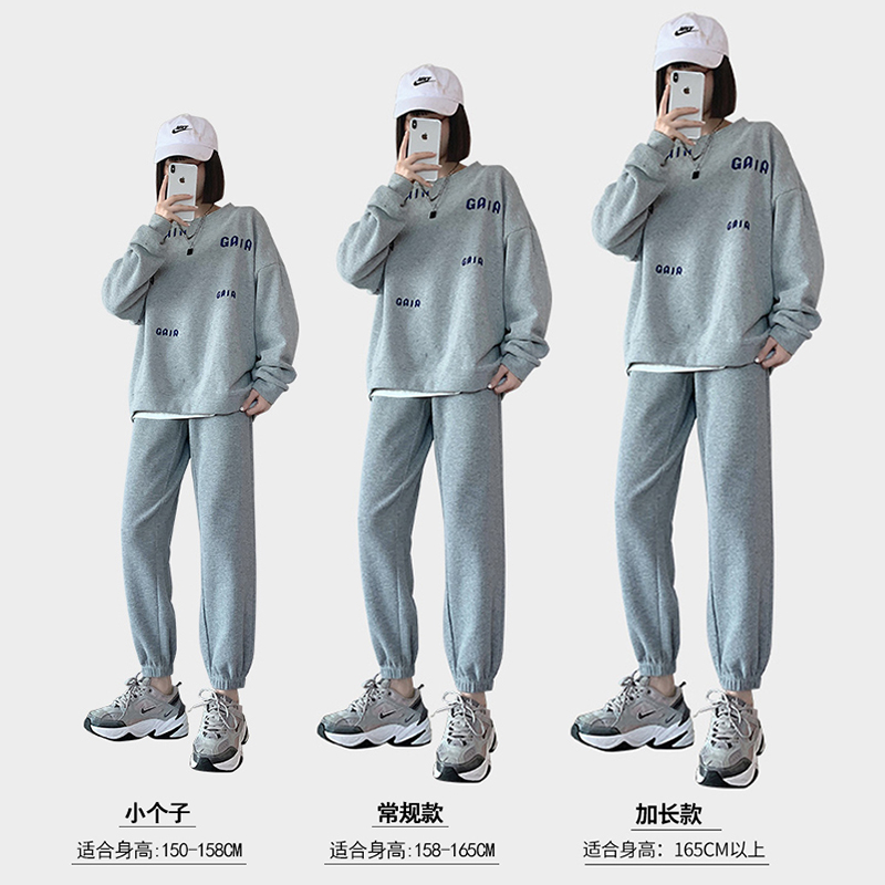 比丽福旗舰店华夫格加绒运动裤女秋冬羊羔绒宽松束脚灰色阔腿抽绳休闲卫裤2