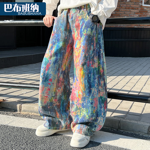 男童裤子春秋款2026新款儿童休闲裤春装大童宽松男孩涂鸦长裤潮酷 - 图0