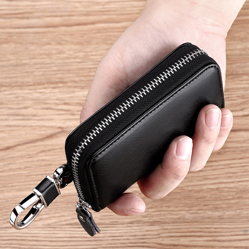 简约大容量拉链钥匙包男腰挂真牛皮 瑞贝卡罗西钥匙包