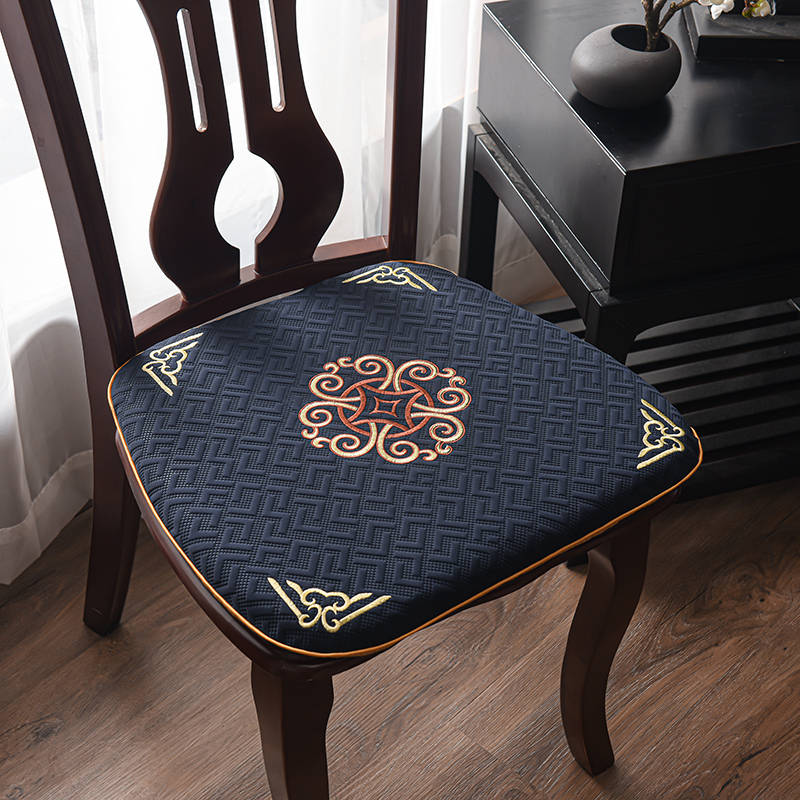 中式刺绣餐椅垫坐垫实木加厚棉麻椅子垫防滑椅子座垫有绑带可拆洗