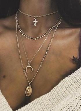 Tocona Multilayer Crystal Rose Pendant Necklace Women Gold