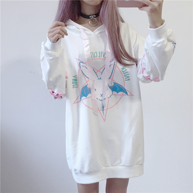 Paris Girl Harajuku Print Lace Up Women Fleeces Hoodies Got-图0