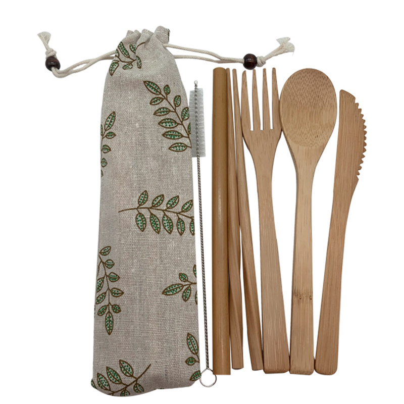 Bamboo Cutlery Set Travel Utensils Biodegradable Wooden Din-图2