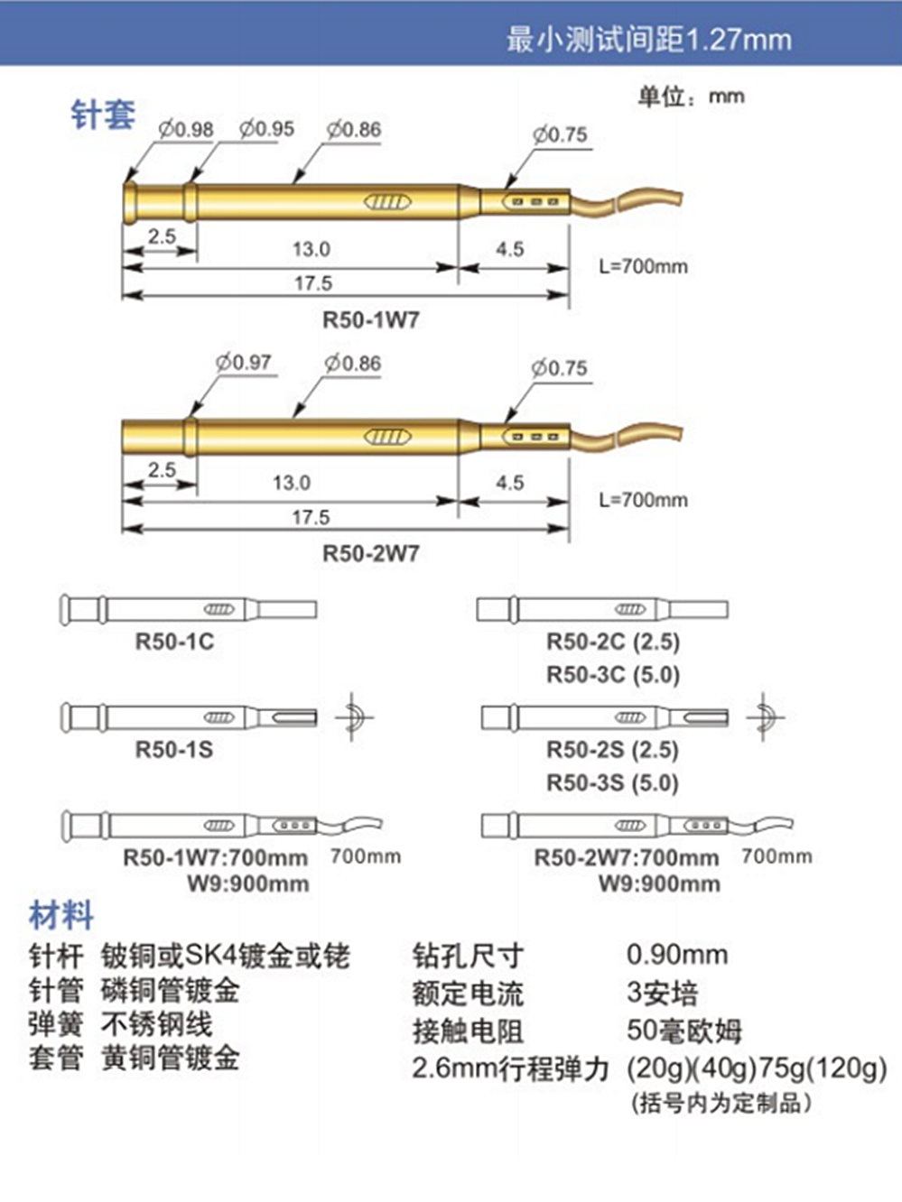 特卖华荣探针针套 R50-2W7 1W7 0# 0号带线针套 测试顶针 - 图1