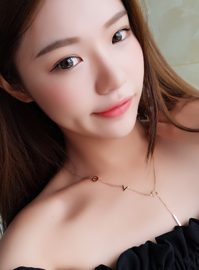 韩版百搭字母玫瑰金钛钢锁骨链