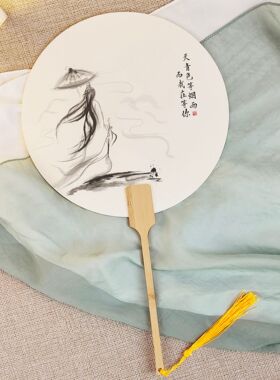 漂漆专用水墨画扇大漆扇子国画图案diy古风书法毛笔字带图漂漆扇
