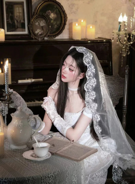 雪梦羊新娘头纱白色蓬蓬纱刺绣