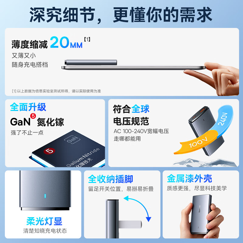 倍思65W氮化镓饼干双口充电器适用苹果iPhone16promax快充头Typec15插头USB笔记本电脑macbook华为iPad手机pd