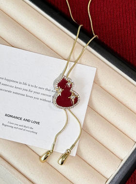 新年红色葫芦可抽拉项链女