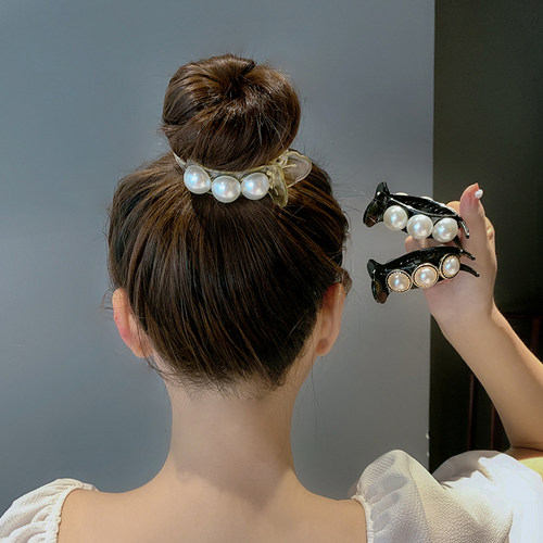 发夹后脑勺丸子头抓夹珠珠夹子盘发马尾夹韩国网红发饰发卡头饰女 - 图0