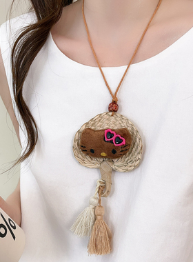 可爱KT猫蒲扇项链女小众设计感
