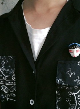 古风手绘京剧脸谱花旦陶瓷吊坠