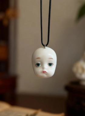 女陶瓷复古呆萌个性娃娃脸吊坠