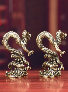 做旧黄铜龙立龙桌面装饰品摆件