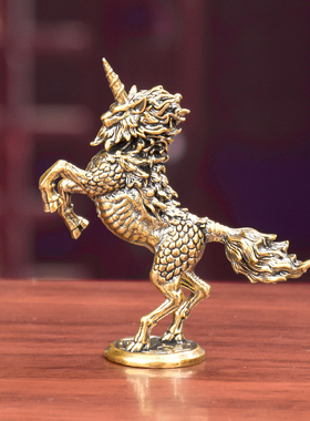 纯黄铜麒麟摆件桌面茶宠工艺品