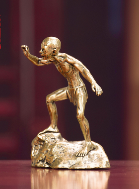 黄铜材质做旧远古人桌面摆件