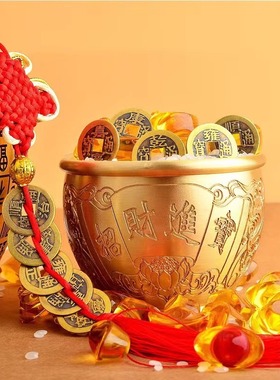 黄铜百福米缸招财缸聚宝盆店铺卧室客厅冰箱顶部摆件纯铜百福水缸