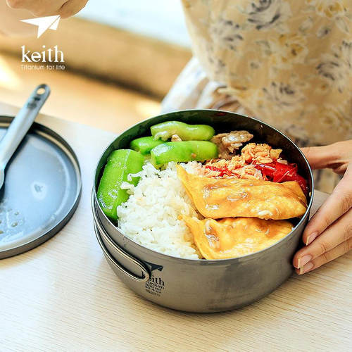 keith铠斯钛饭盒泡面碗带盖大号便当盒家用户外钛餐具大碗 钛饭盒 - 图0