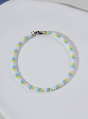 彩色撞色米珠手链 记忆钢圈龙虾扣手链 适合手围15-16