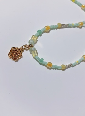 【19包邮】黄绿色清新夏日小众锁骨链 手链 手工串珠项链