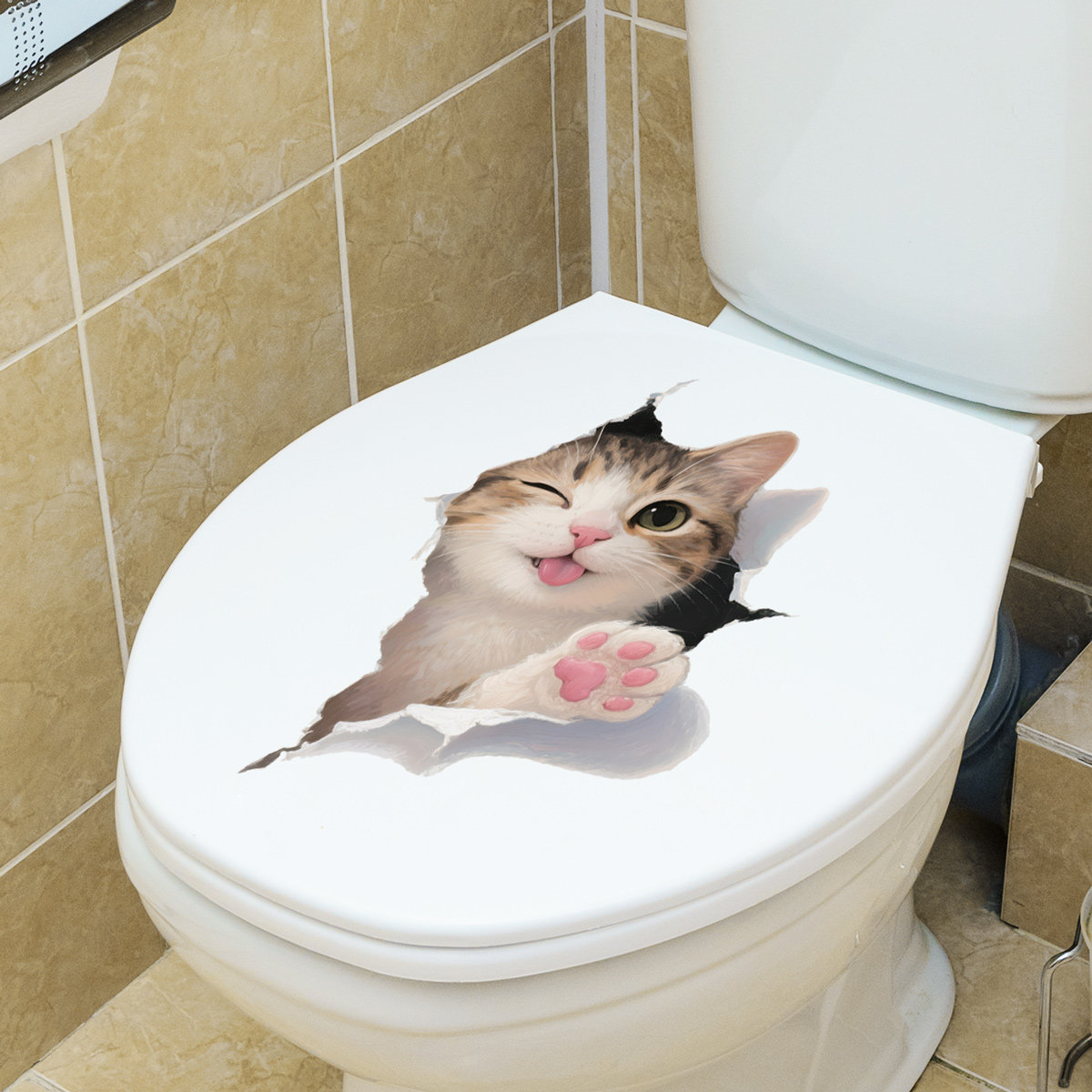 可爱动物仿3D立体墙贴纸自粘厕所马桶盖装饰贴纸贴花可撕房间装饰,淘宝优惠券,粉丝福利购,淘宝优惠卷