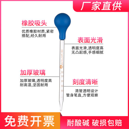 博士荣 胶头滴管实验室吸管一次性实验器材 0.5ml 1ml 2ml 5ml 10ml20cm附橡胶吸水球玻璃刻度滴管喂药移液管 - 图2