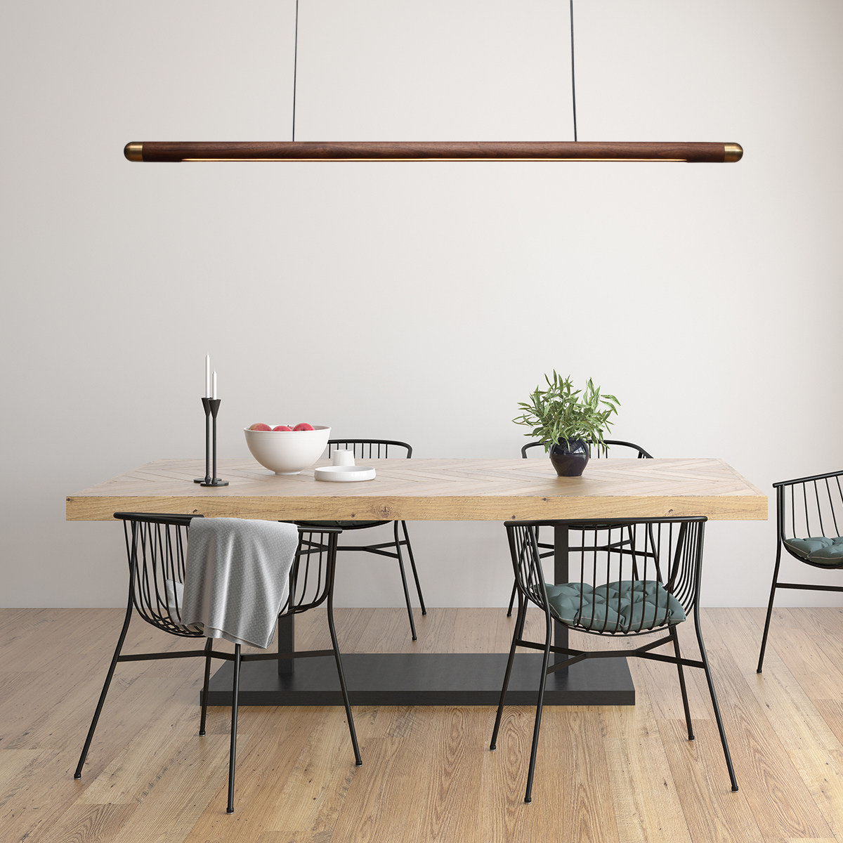 实木网红吊灯现代简约长吊灯led长条北欧餐厅吧台创意灯个性加长_虎窝淘